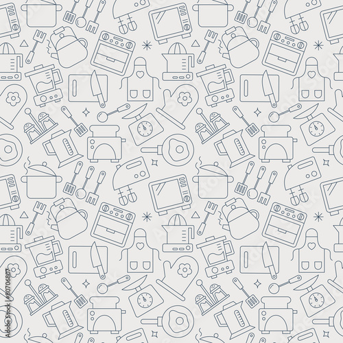Kitchen line icon pattern set