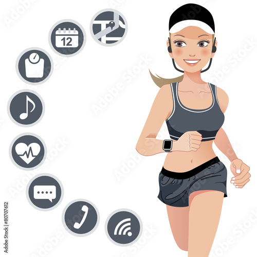 女性 スマート ウォッチ ランニング sport woman with smart watch device
