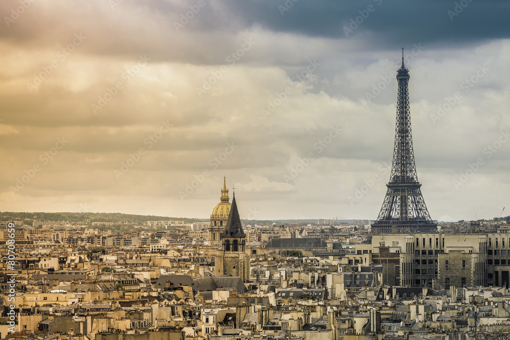 Panorama of Paris with Eiffel Tower ,France