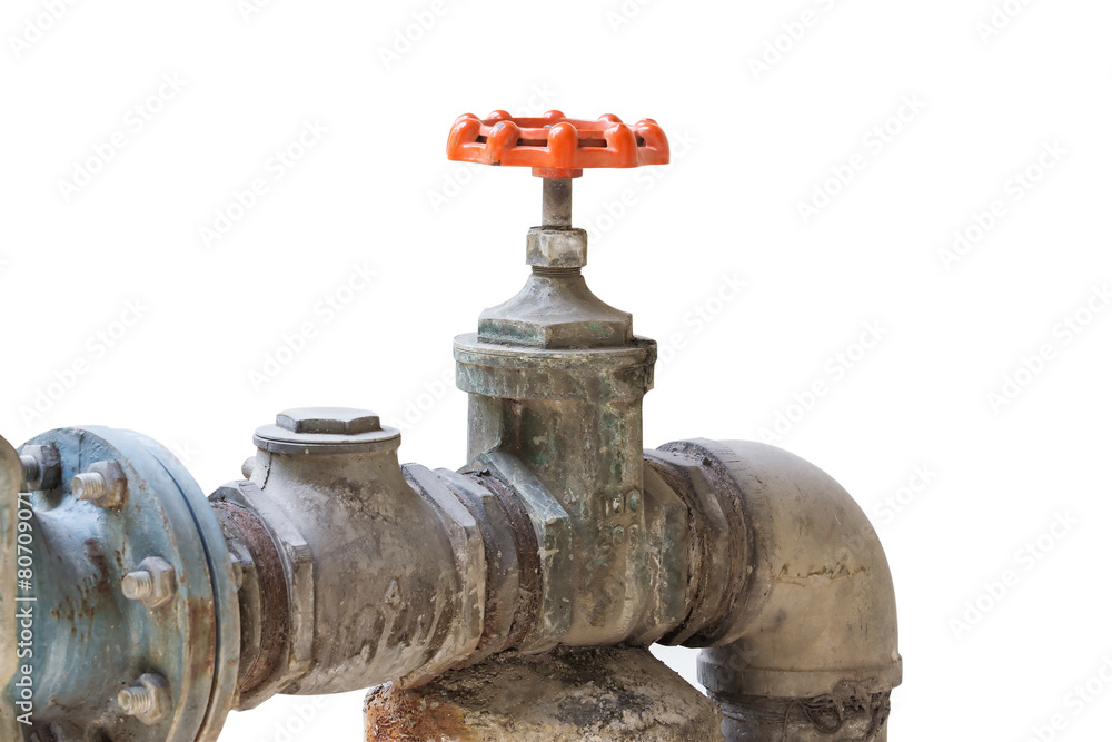 Old steel pipeline and valve,focus on valve Old steel pipeline and valve,focus on valve