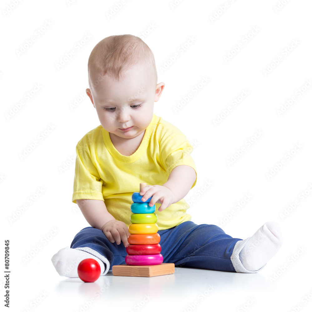 baby playing with toy, isolated on white background baby playing with toy, isolated on white background