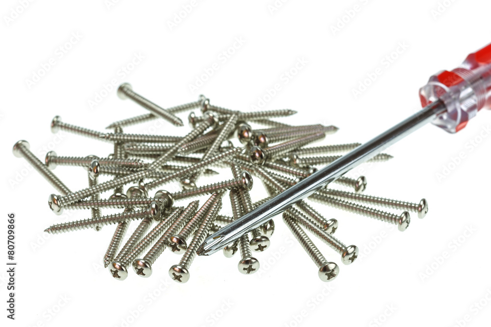 Screw and screwdriver isolated on white Screw and screwdriver isolated on white