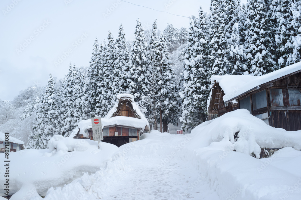 Snowy view, Takayama, Japan in winter season.