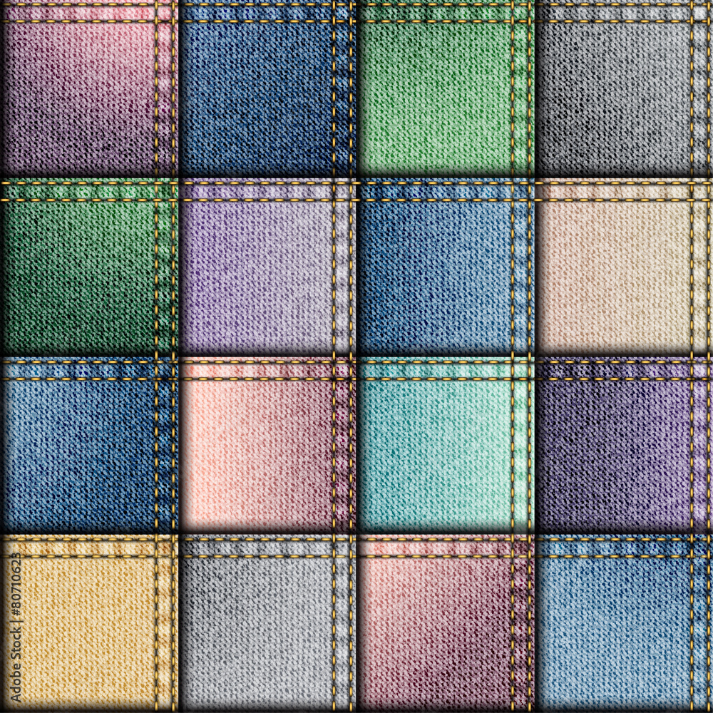 Fototapeta premium Patchwork of denim fabric.
