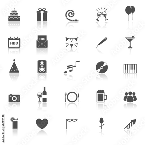 Birthday icons with reflect on white backgound