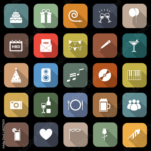 Birthday flat icons with long shadow
