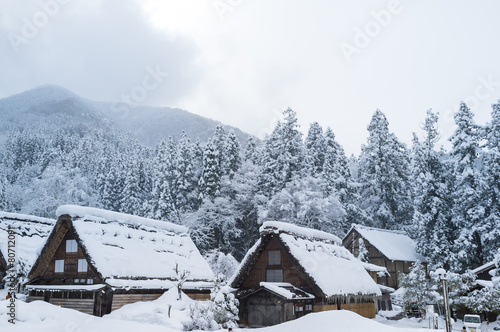 Snowy view  Takayama  Japan in winter season.