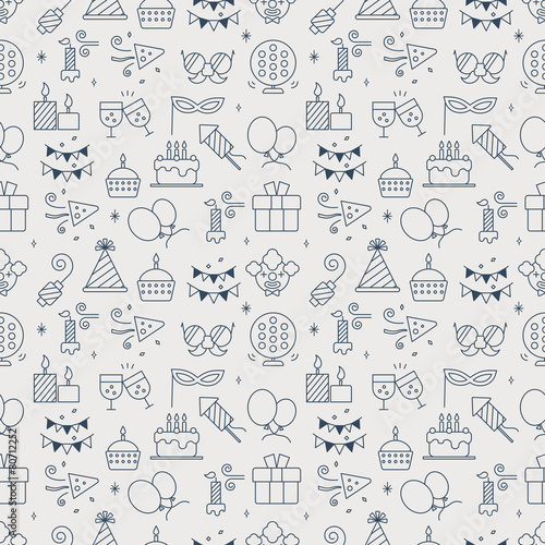 Canvas Print Birthday line icon pattern set