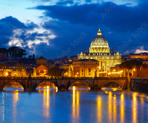 Basilica St. Peter in Rome, Italy. Night view after sunset © SJ Travel Footage