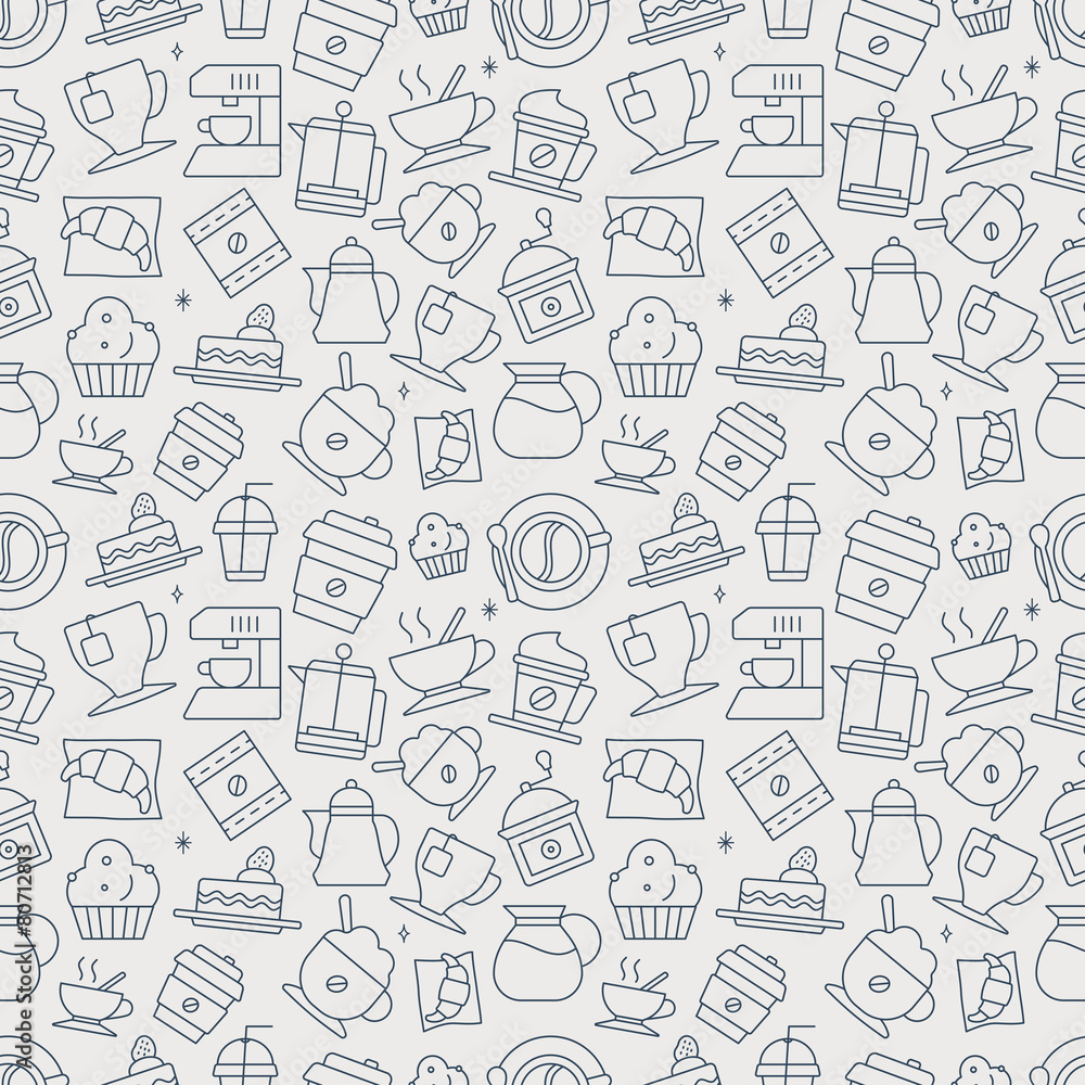 Coffee line icon pattern set