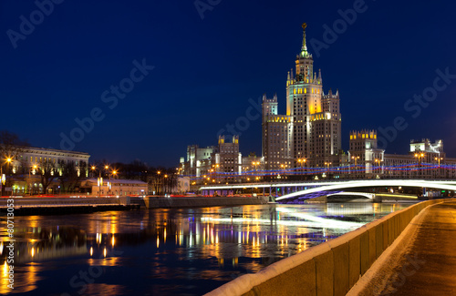  building on Kotelnicheskaya Embankment in night, Moscow