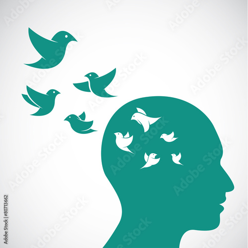 Human head and birds were flying