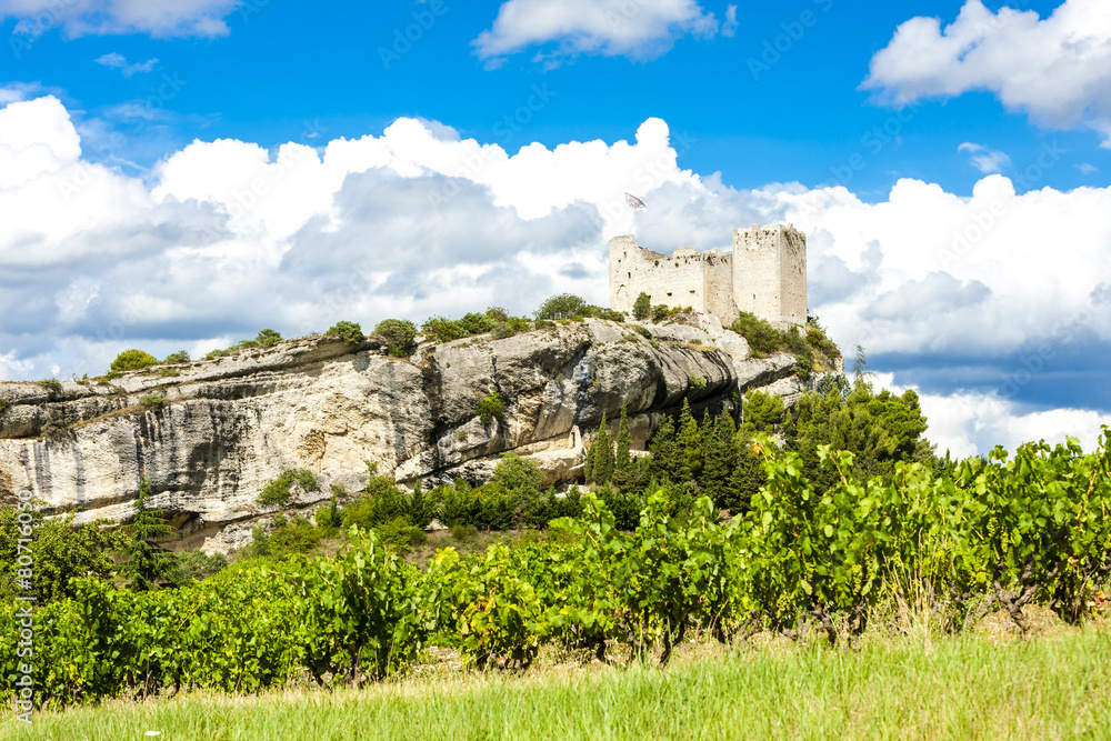 ruins of castle in Vaison-la-Romaine with vineyard, Provence, Fr ruins of castle in Vaison-la-Romaine with vineyard, Provence, Fr