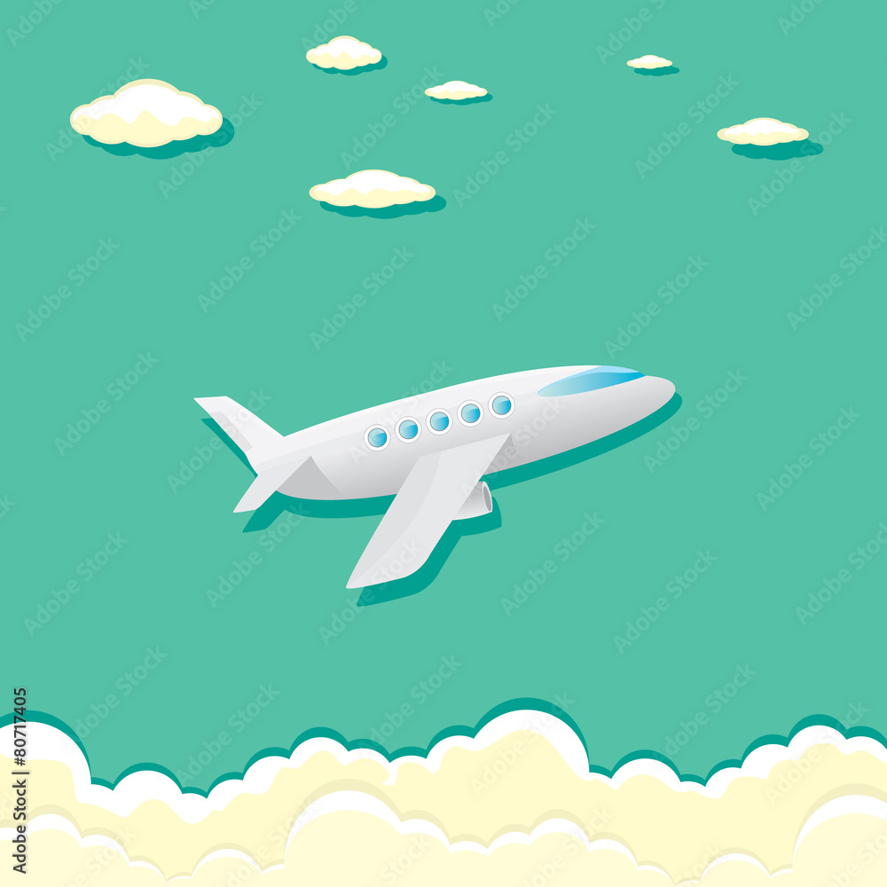 vector airplane icon. cartoon plane in blue sky vector airplane icon. cartoon plane in blue sky