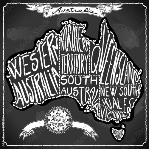 Australia Map on Vintage Handwriting BlackBoard