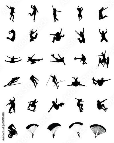 Silhouettes of people wich jumping and flying, vector