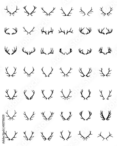 Black silhouettes of different deer horns, vector