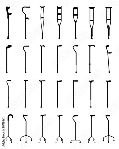 Black silhouettes of sticks and crutches, vector