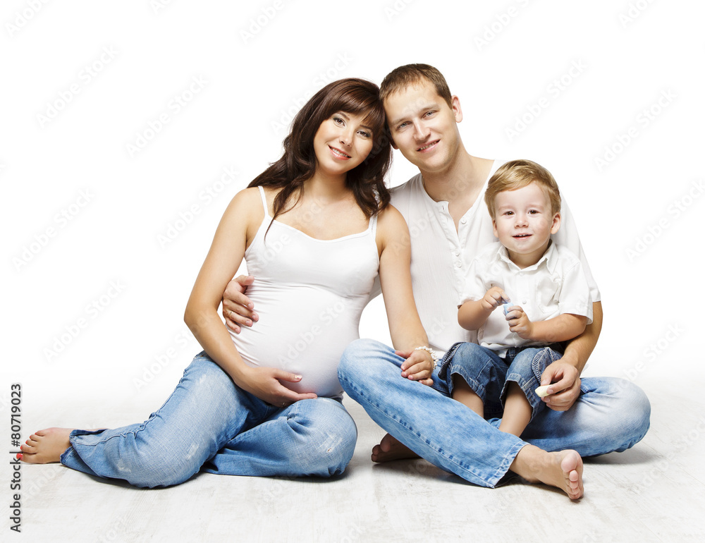 Family Portrait, Pregnant Mother Father Child Boy, Parents Kid Family Portrait, Pregnant Mother Father Child Boy, Parents Kid