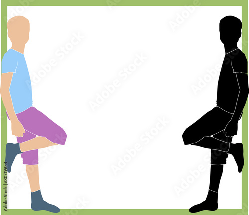 silhouette of boys leaning on the frame