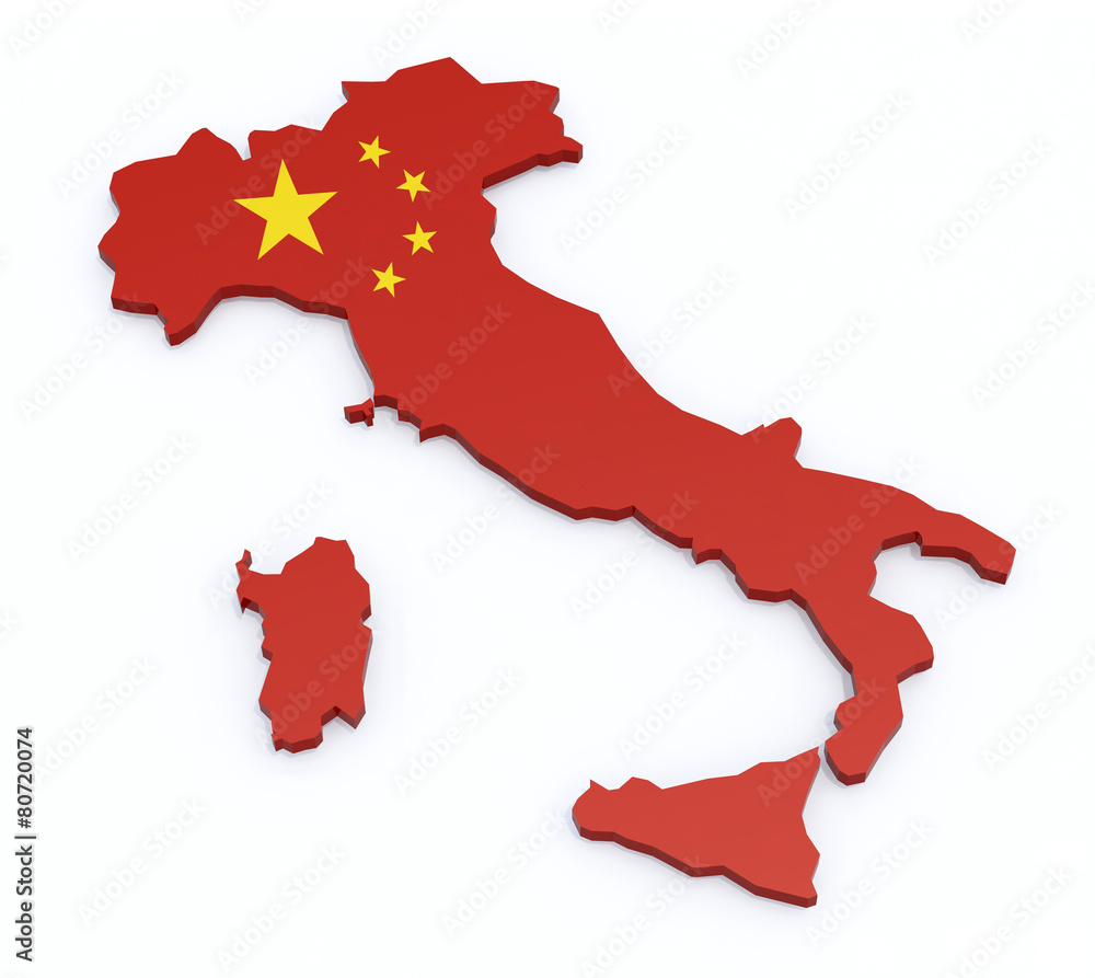 Italy country map colored with china flag Italy country map colored with china flag