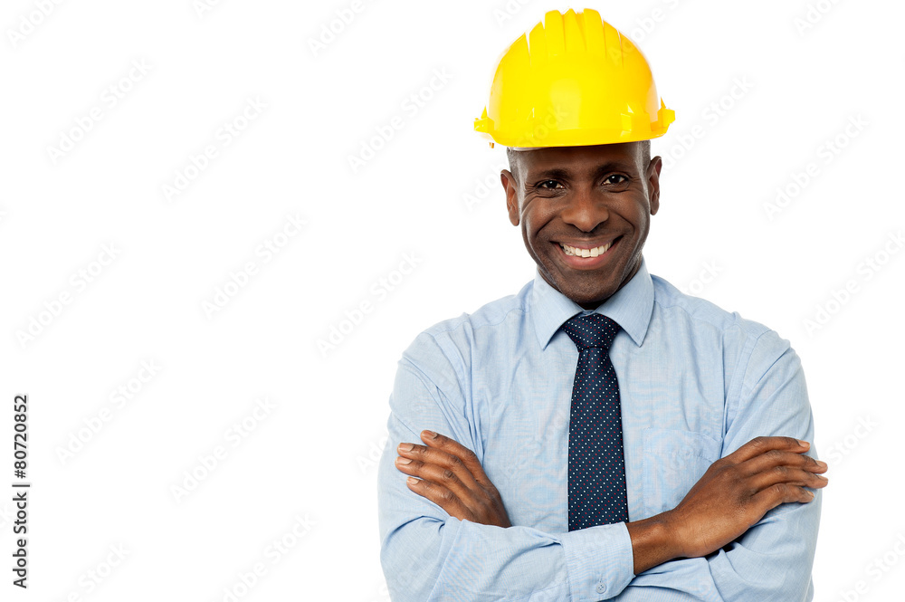 Construction manager with arms folded