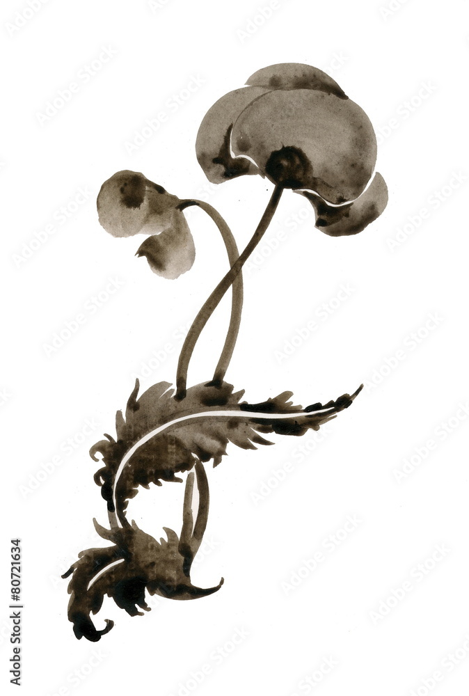 Fototapeta premium Watercolor Poppy flowers illustration in black and white