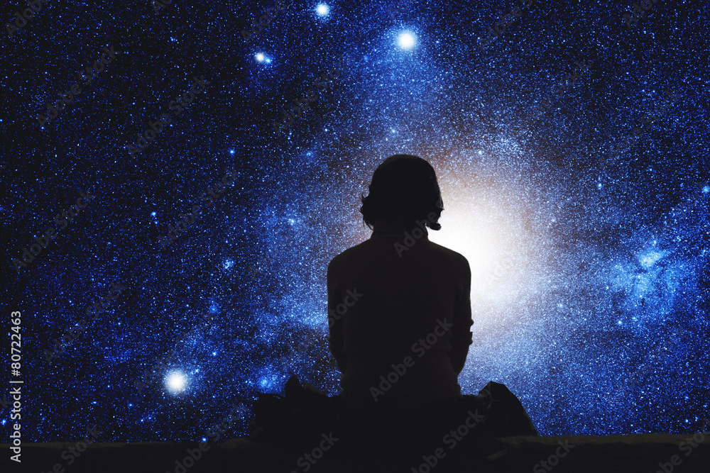 Girl watching the starry skies. Girl watching the starry skies.
