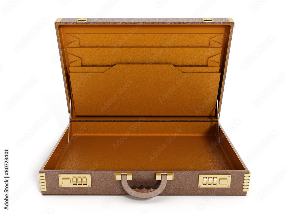 Open vintage briefcase - obrazy, fototapety, plakaty 
