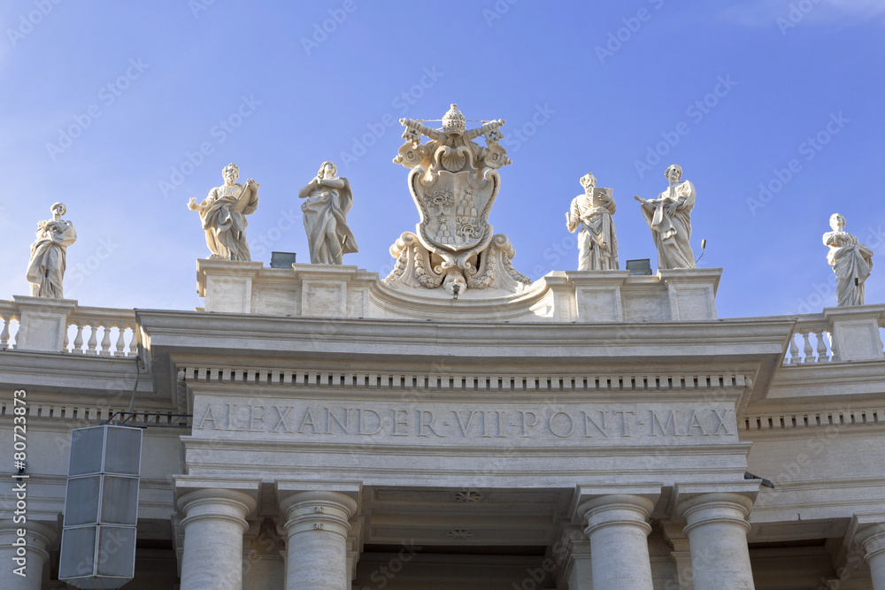Detail of the colonnades of the St Peters Square, Vatican