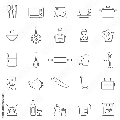 Kitchen and Utensil line icon set. Vector