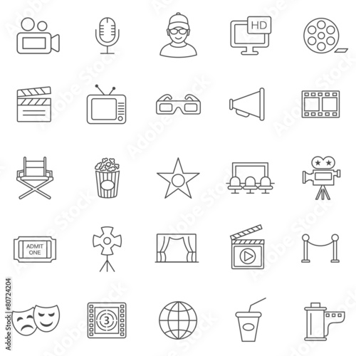 Movie line icons set.Vector