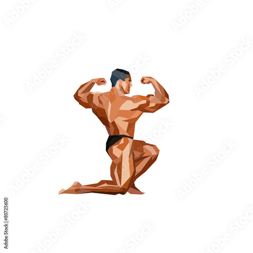 Colored posing bodybuilder, silhouette. Vector illustration