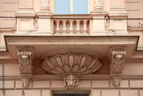 Facade detail of historic house on Havlickova Street in Prague. photo