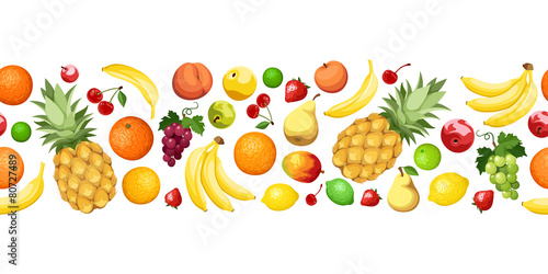 Horizontal seamless background with fruits. Vector illustration.