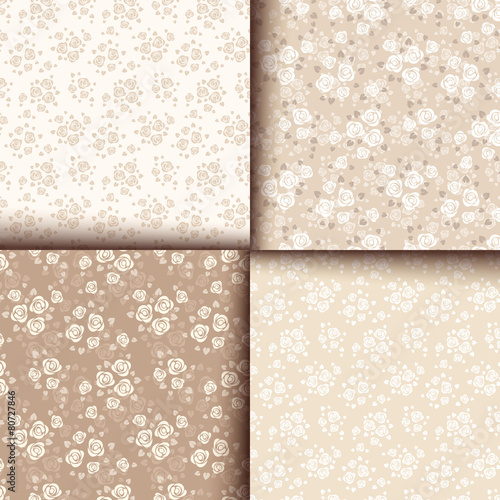 Set of four seamless patterns with roses. Vector eps-10.