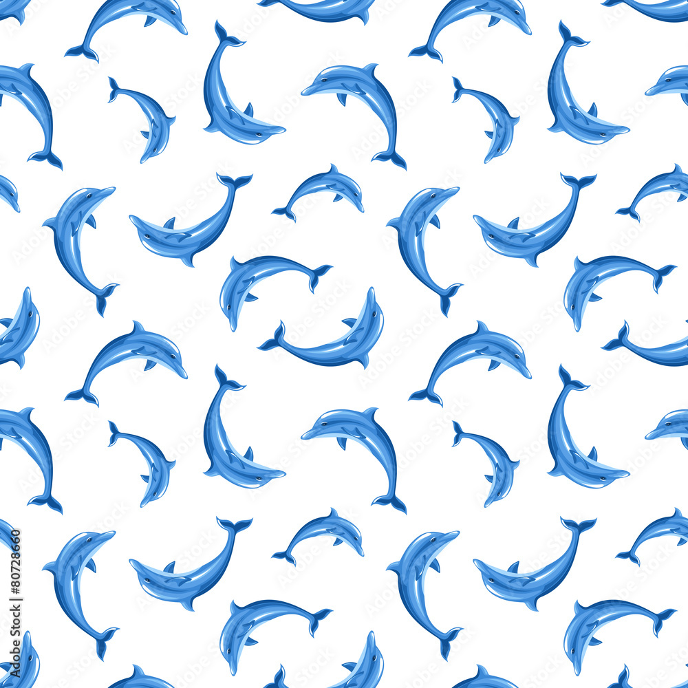 Obraz premium Seamless pattern with dolphins. Vector illustration.