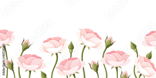 Horizontal seamless background with pink roses. Vector 