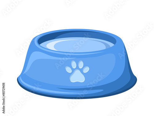 Blue dog bowl with water. Vector illustration.