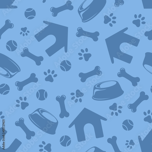Seamless blue pattern with dogs symbols. Vector illustration.