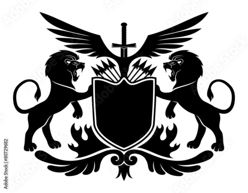 Vector sign. Lions and shield.