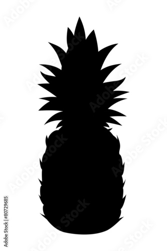 Vector black silhouette of pineapple on a white background.