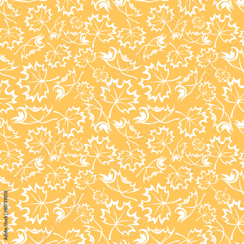 Seamless orange pattern with maple leaves. Vector illustration.