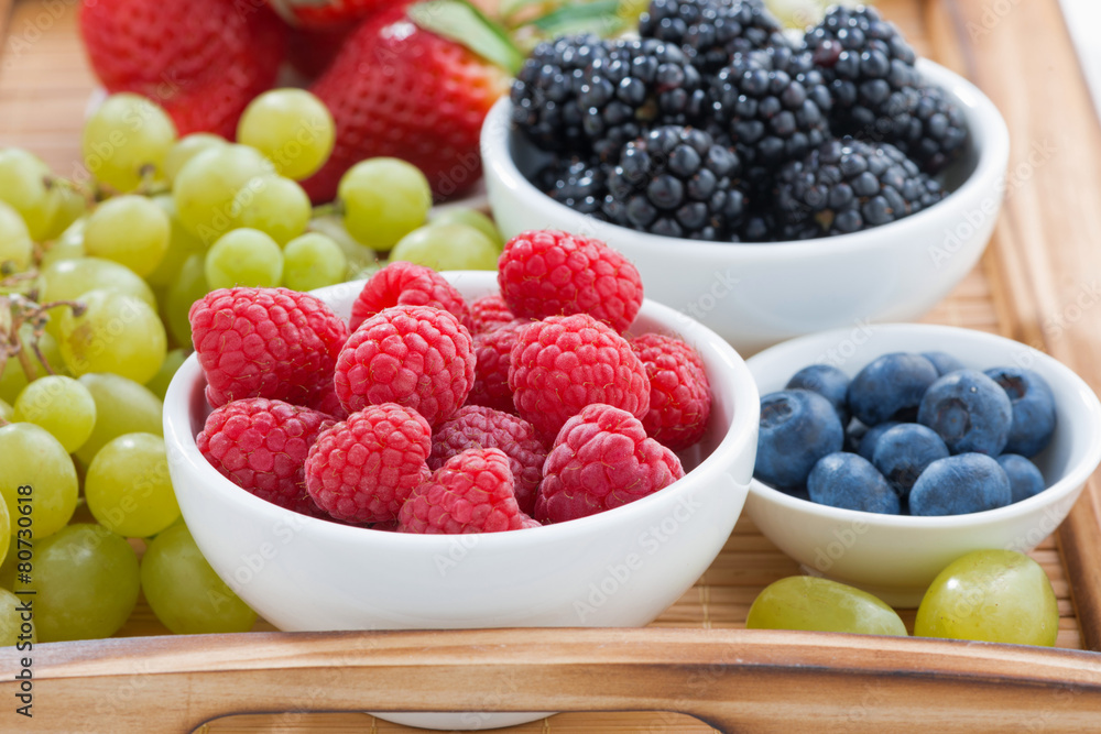 bowl of raspberries, fresh berries and green grapes bowl of raspberries, fresh berries and green grapes