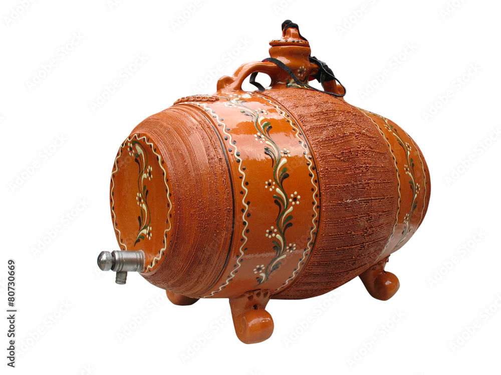clay wine decorative barrel isolated over white