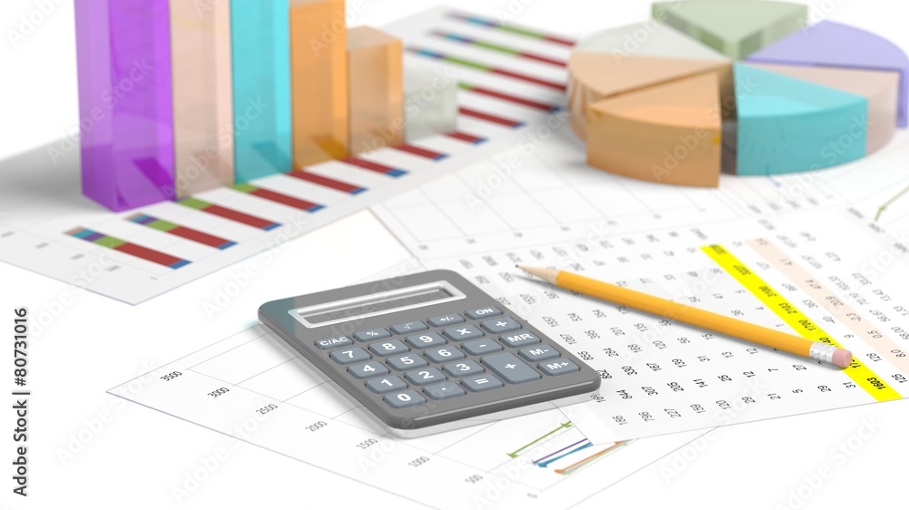 Colorful business pie and bar chart on documents Colorful business pie and bar chart on documents