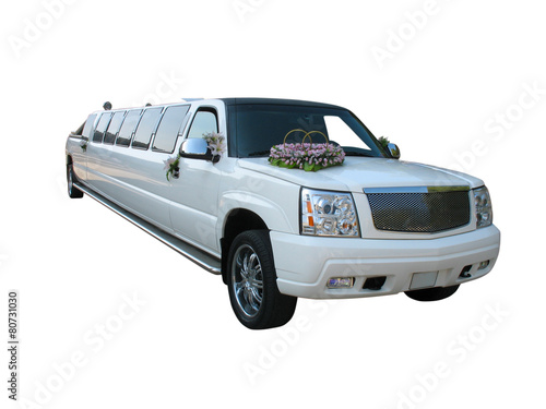 White wedding limousine isolated on white