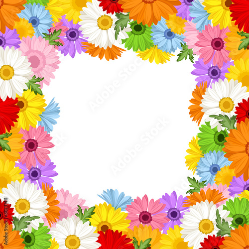 Vector frame with colorful gerbera flowers.