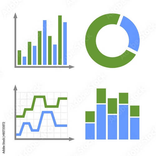 Blue and Green Business Graph Icons Set. Vector