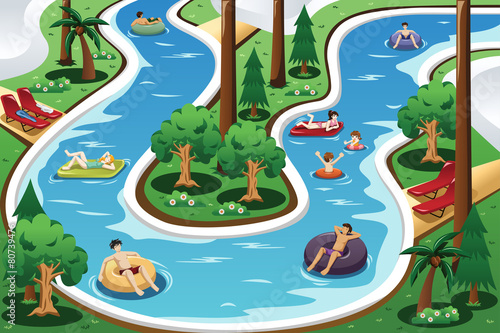 People floating in a lazy river pool